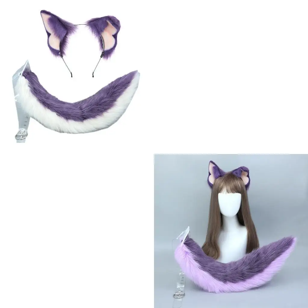 

652F Creative Simulation Animal Plush Ears Headband Animal Tail Set Hair Accessories Cosplay Props for Halloween Christma