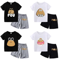 My Pet Alien Pou Kids T-shirts Pants 2pcs Sets Summer Shorts Sleeves Cartoon Summer Infant Tracksuits 2 Piece Tees Pant Outfits