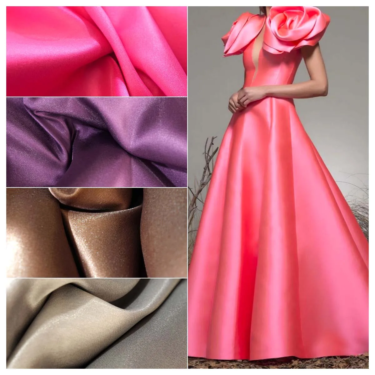 

Glossy Mikado Satin Fabric Structured Draping High Saturation Color Vibrant Palette Soft Touch Elegant Evening Dress Wedding