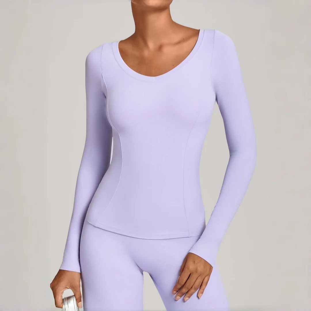 

Women's Autumn Winter V-Neck Sports Long Sleeve Yoga Tops Outdoor Casual Running Workout Clothes Gym Long Sleeve T-Shir