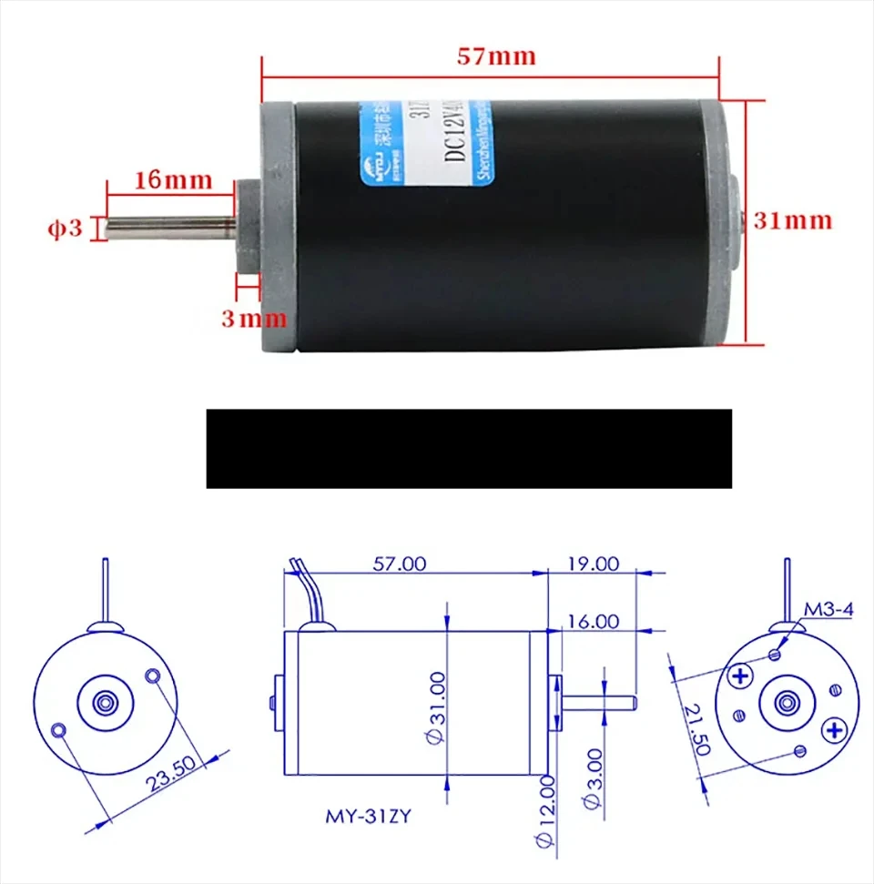 Hochgeschwindigkeits-Mikro-Gleichstrommotorbürsten 6 V, 12 V, 24 V, langer Lebensdauer, Hochleistungsmotor 31ZY mit Kohlebürstenmotor für Automatisierungsgeräte