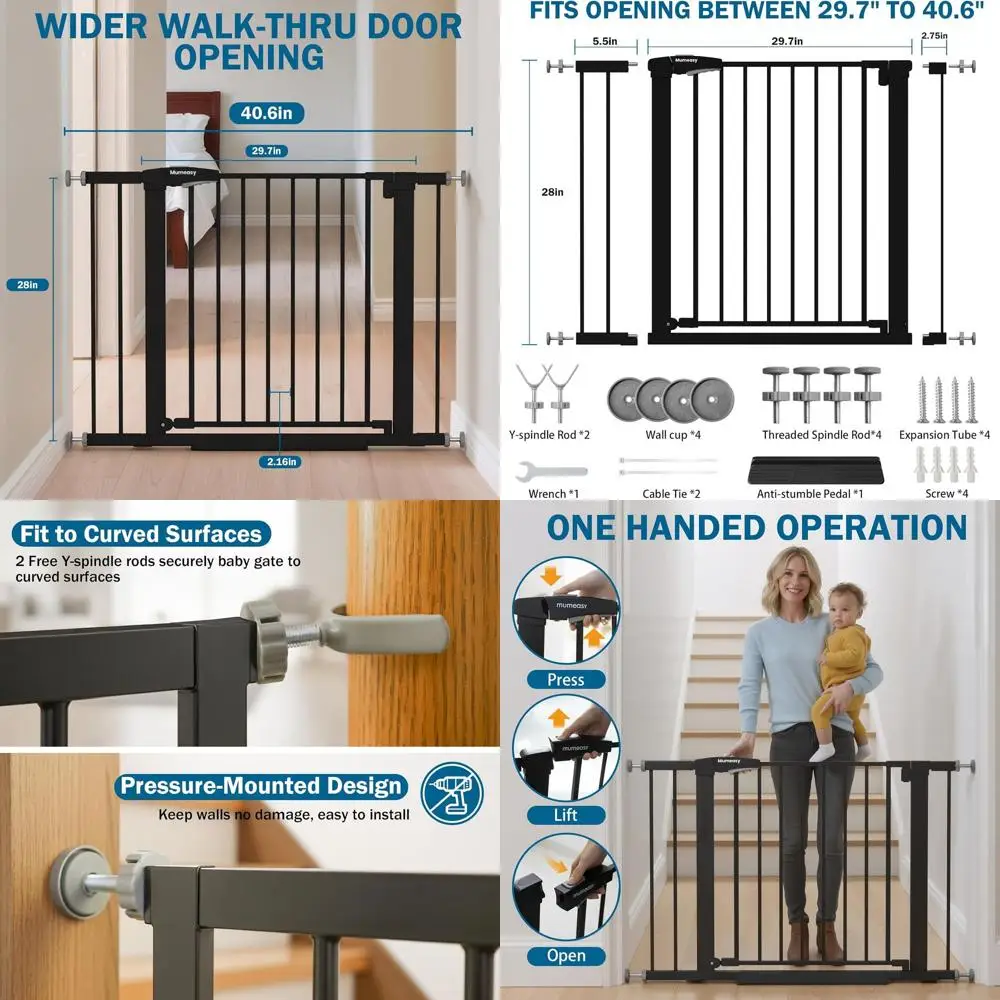 

Baby Gate for Stairs, 29.7-40.6" Pressure Mounted Dog Gate, Auto Close Safety Gate for Children & Pets, Easy Install Pet Gate wi