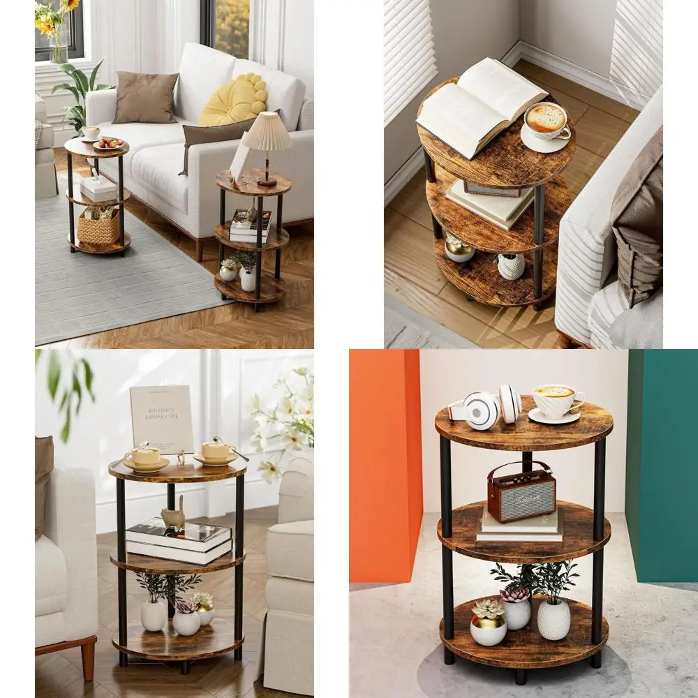 

Компактный трехъярусный овальный акцентный стол из дерева и металла, идеально подходит для небольших помещений, гостиной, спальни, простая сборка, ржавчины