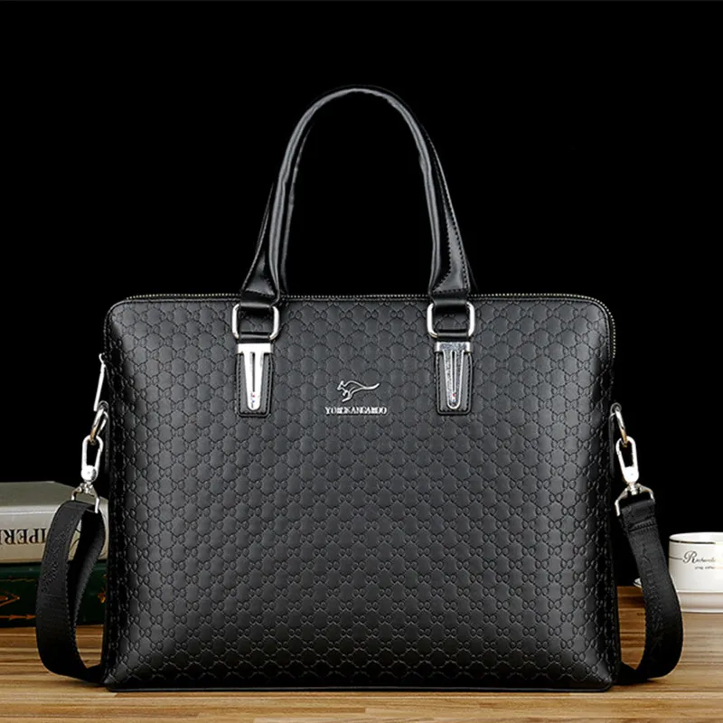 Luxury PU Leather Men's Briefcase Business Handbag Tote Bag Large Capacity Male Shoulder Messenger Bag Horizontal Laptop Bag