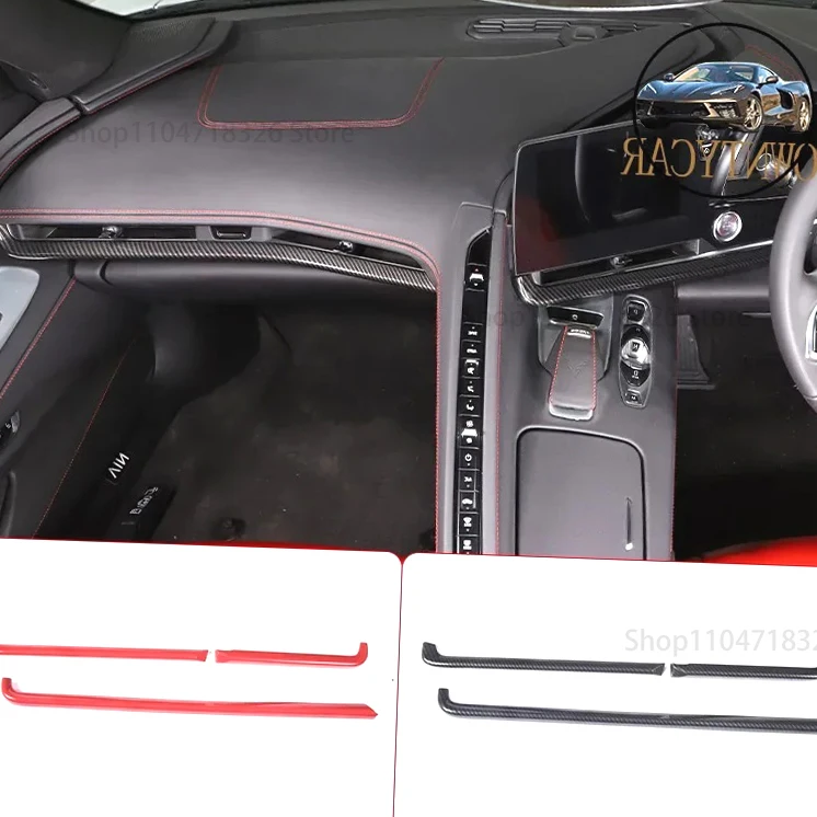 

For Chevrolet Corvette C8 Z51 Z06 2020-2023 Car Dashboard Trim Strip ABS Carbon Fiber/Red Interior Accessories