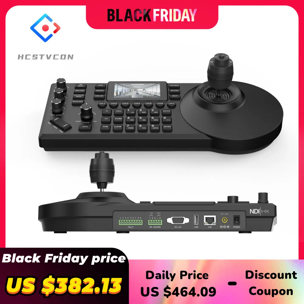 NDI Joystick Keyboard POE Control Camera 3-inch Screen with Tally Network Visca Pelco-d/p Onvif Protocol 4D Rocker Console