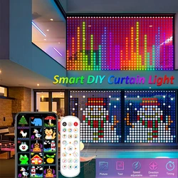 스마트 커튼 조명 블루투스 앱 제어 RGB LED 스트링 방수 요정 조명, USB DIY 텍스트 패턴 디스플레이, 파티 룸 장식