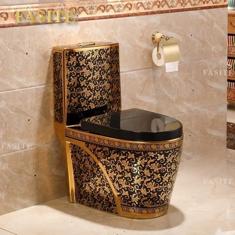 For Export Golden Electroplated Toilet Wooden Frame Packaging Water Saving Luxury Bathroom Fixture
