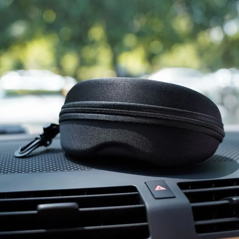 1Pc Black Eva Large Sunglasses Cases, Hard Shell Eyeglasses Case, Zipper Portable Travel Glasses Storage Bag with Plastic Hook