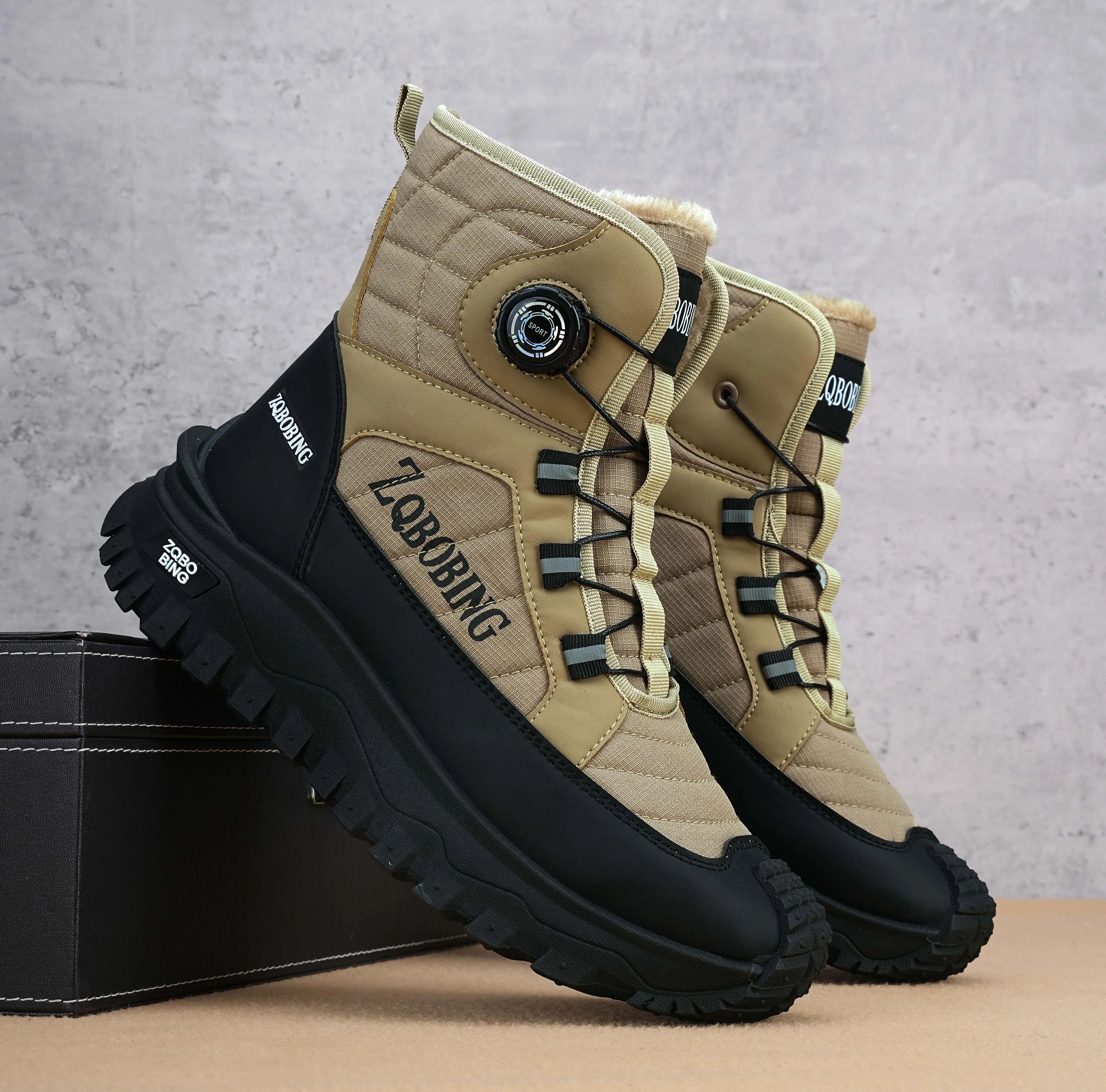 Winterfleece-gefütterte warme High-Top-Herrenstiefel, vielseitige Herrenstiefel im koreanischen Stil, verdickte leichte Baumwollschuhe, trendige Outdoor-Schneestiefel. – Detail 7