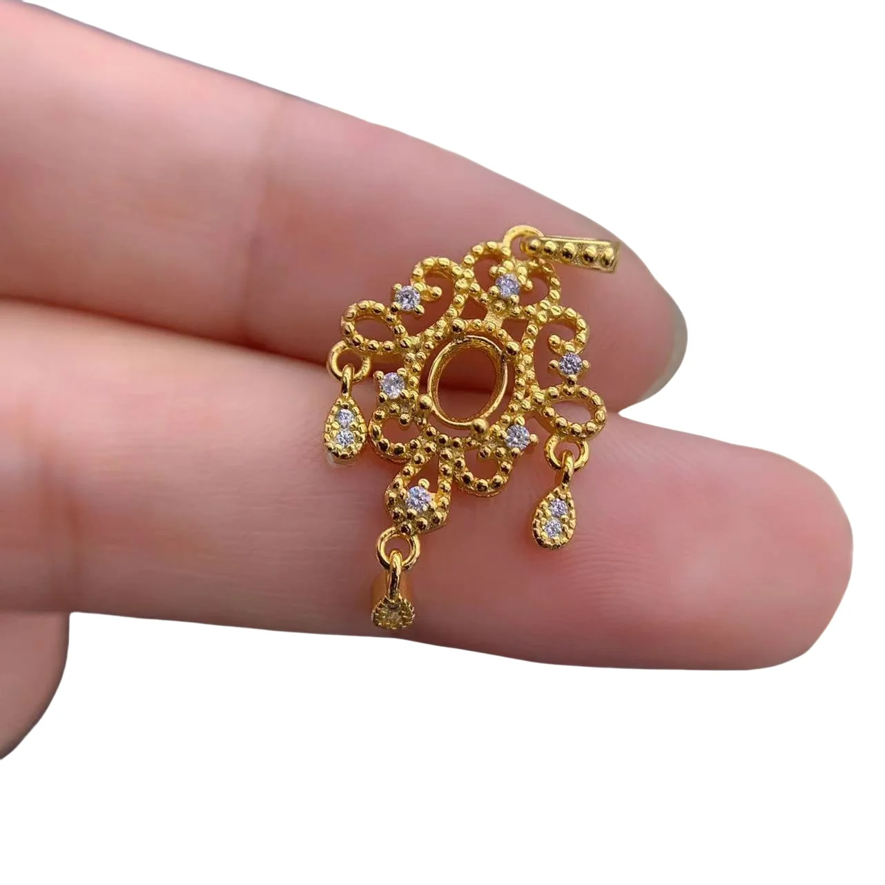 

MeiBaPJ Inlay Oval 4*5mm S925 Sterling Silver Empty Pendant Light Luxury Small Broken Diamond Shiny Weddings Jewelry