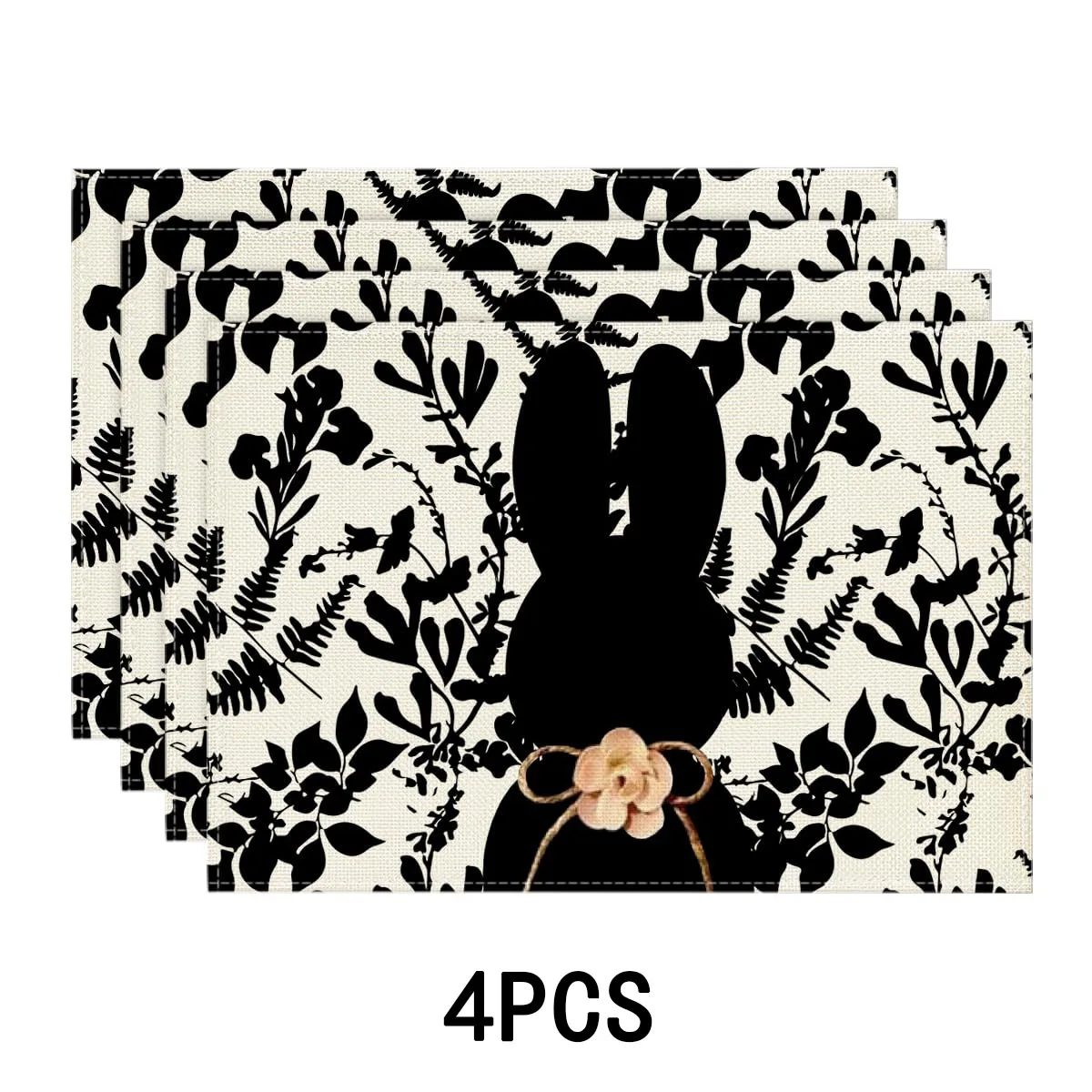 Juego de manteles individuales de Pascua Black Bunny (2/4/6 piezas) | Diseño de hojas y lazos, manteles de primavera para fiestas en casa al aire libre, cocina y comedor