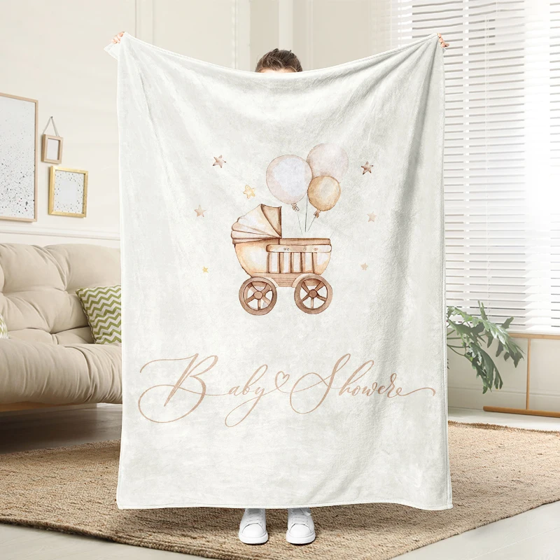 

Baby Shower Carriage Flannel Blanket Soft Plush Cozy Sofa Bed Decor Gift