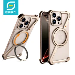 Eary Z Case for iPhone 16 15 14 13 Pro Max Phone Case for Magsafe 360°Rotatable Magnetic Kickstand Metal Desert Titanium Cover