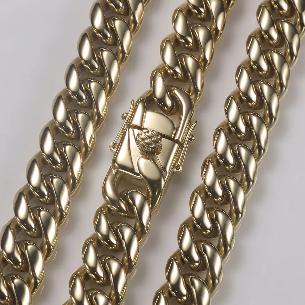 

Hip Hop 7-24inch Thick Cuban Chain Necklace PVD Plated Stainless Steel Jewelry 8/12mm Miami Cuban Link Chain Necklace