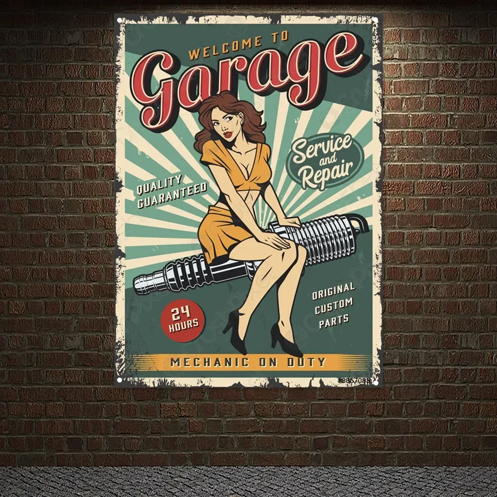 

WELCOME TO GARAGE Auto Repair Shop Wall Art Banner Vintage CAR FULL SERVICE Poster Wall Painting Gas Station Home Decor Flag b3