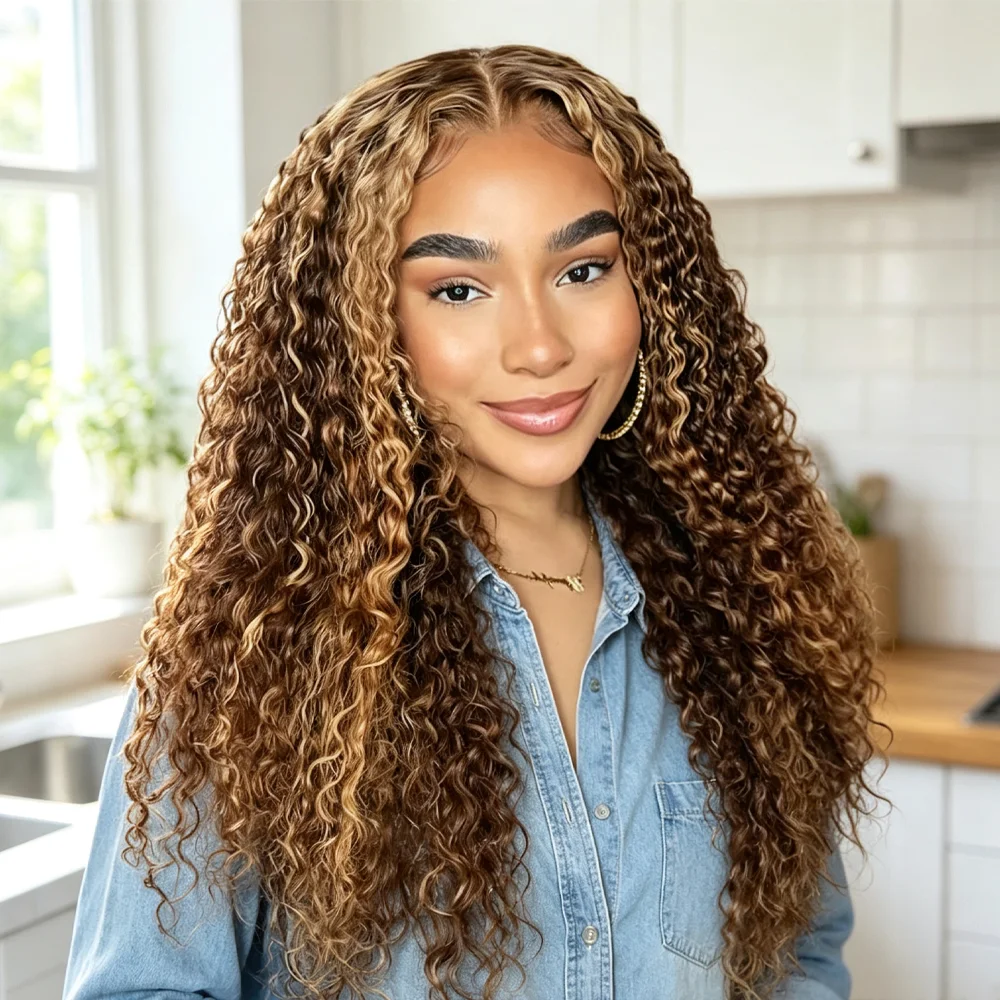 Water Wave Human Hair Wig for Women 200 250 Density 4/27 Highlight 13x4 HD Lace Frontal Human Hair Wig 5x5 HD Lace Closure Wig