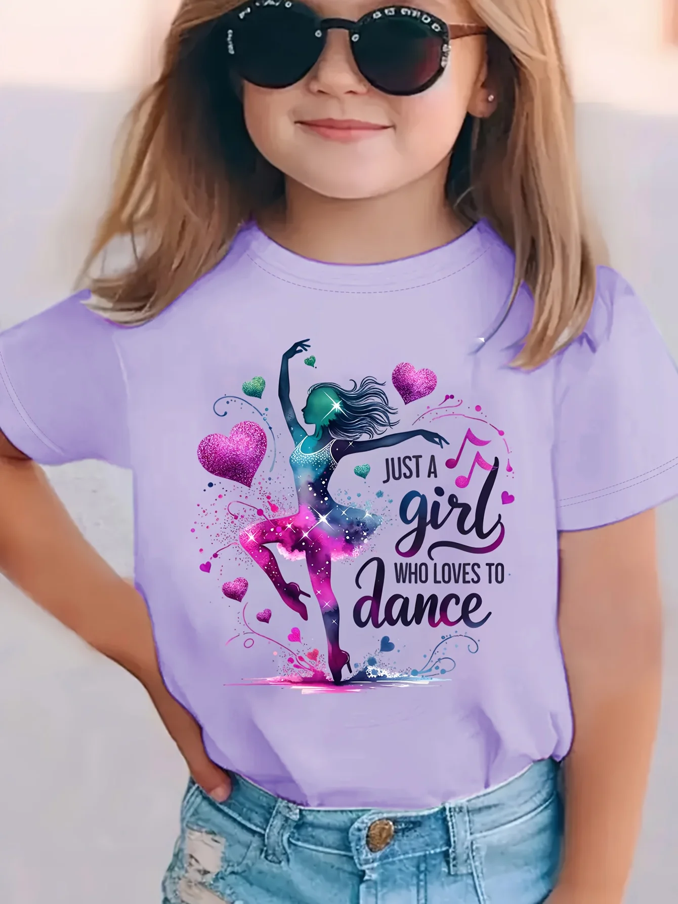 Teen Girls Dance Lover Print Tshirt, Soft Polyester Crew Neck Short Sleeve Tee, Casual Fashion Top for Spring Summer Autumn