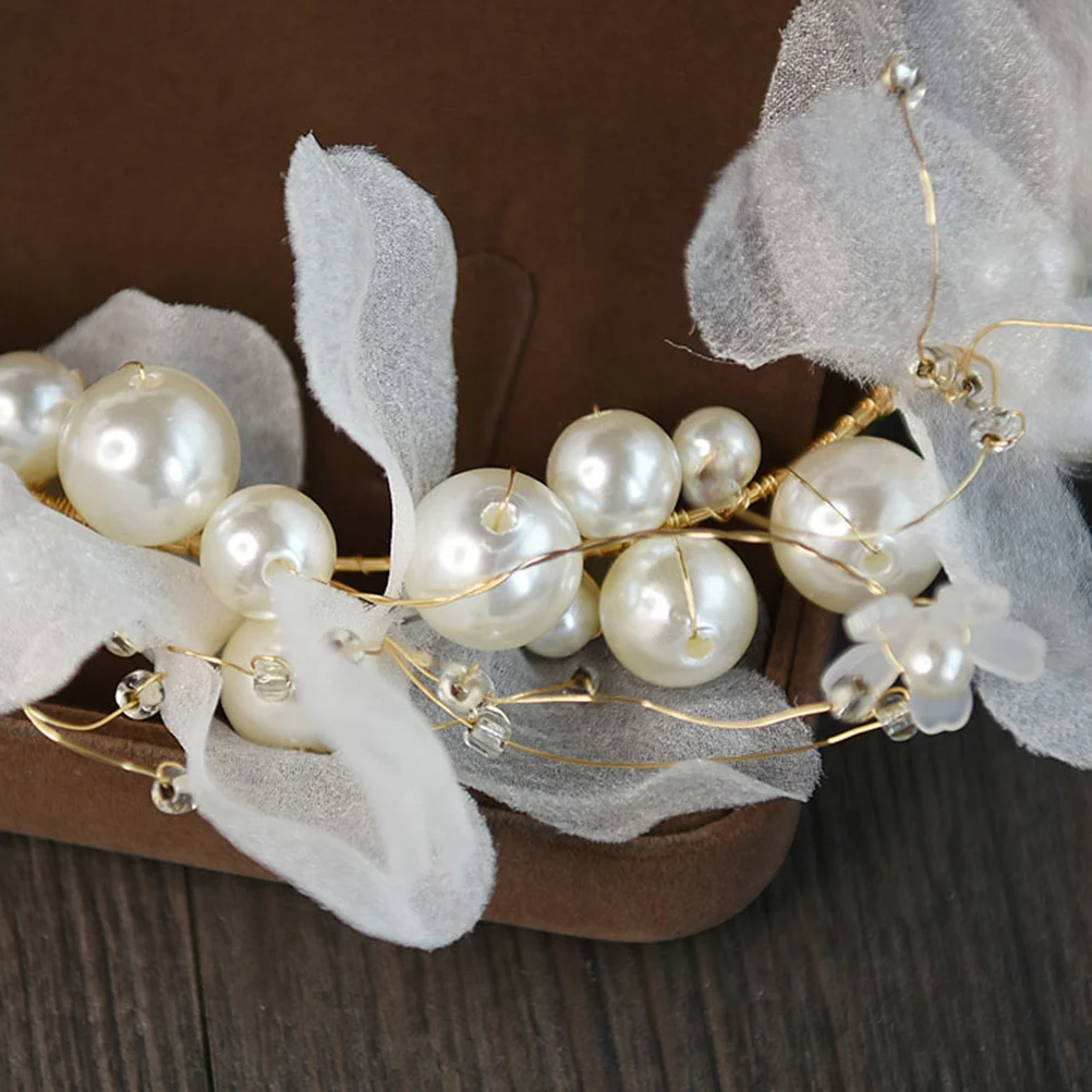 1 قطعة اكسسوارات الشعر الزفاف اللؤلؤ عقال القماش الأبيض زهرة الزفاف خوذة حفلة موسيقية أنيقة الزفاف عقال #5