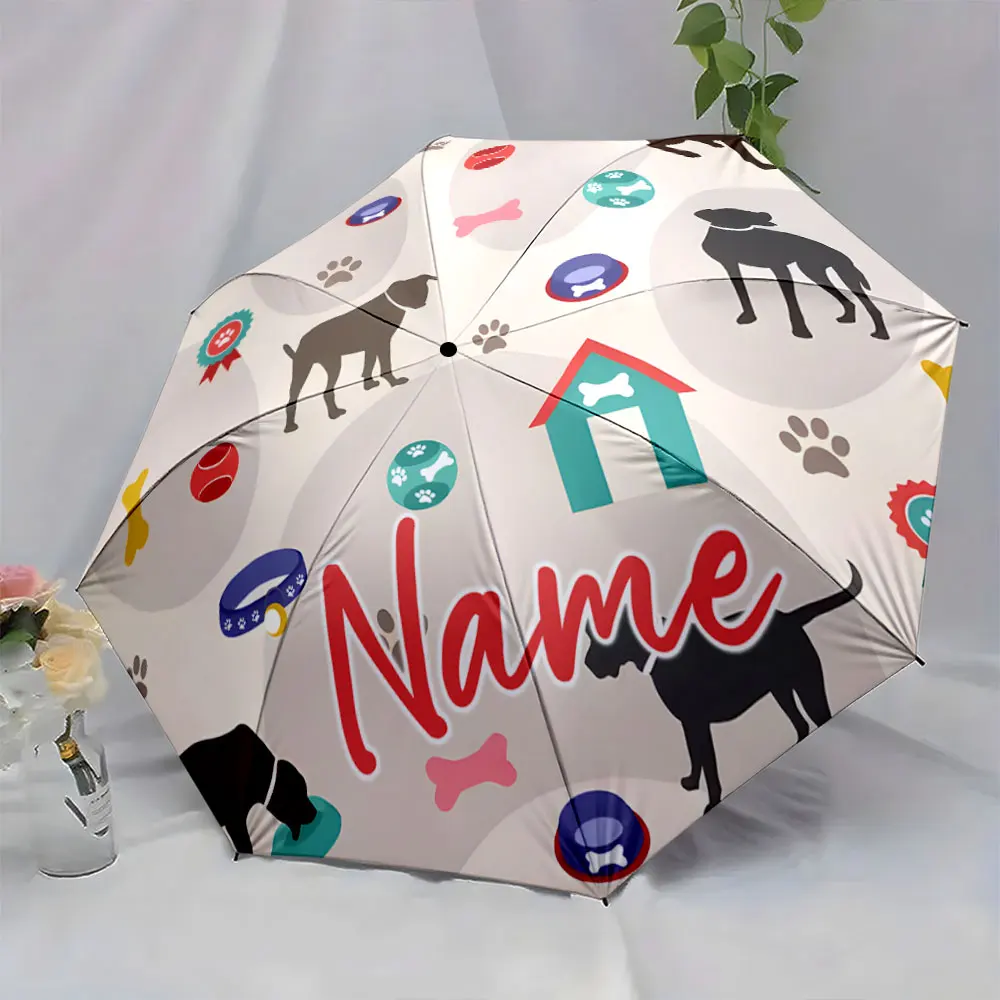 Custom Name Dog-Themed Umbrella with Unique Design 8 Iron Ribs Folding Umbrella Auto-Open Fashionable Sunshade Deluxe Gift