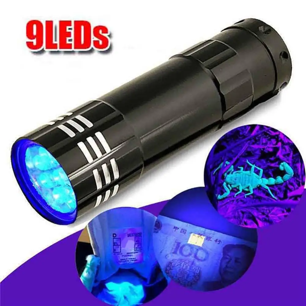 Mini Torch Light Lamp Multifunction UV Flashlight 9 LED Flashlight Ultraviolet Flashlight Pet Urine Ore Money Fluorescence Light