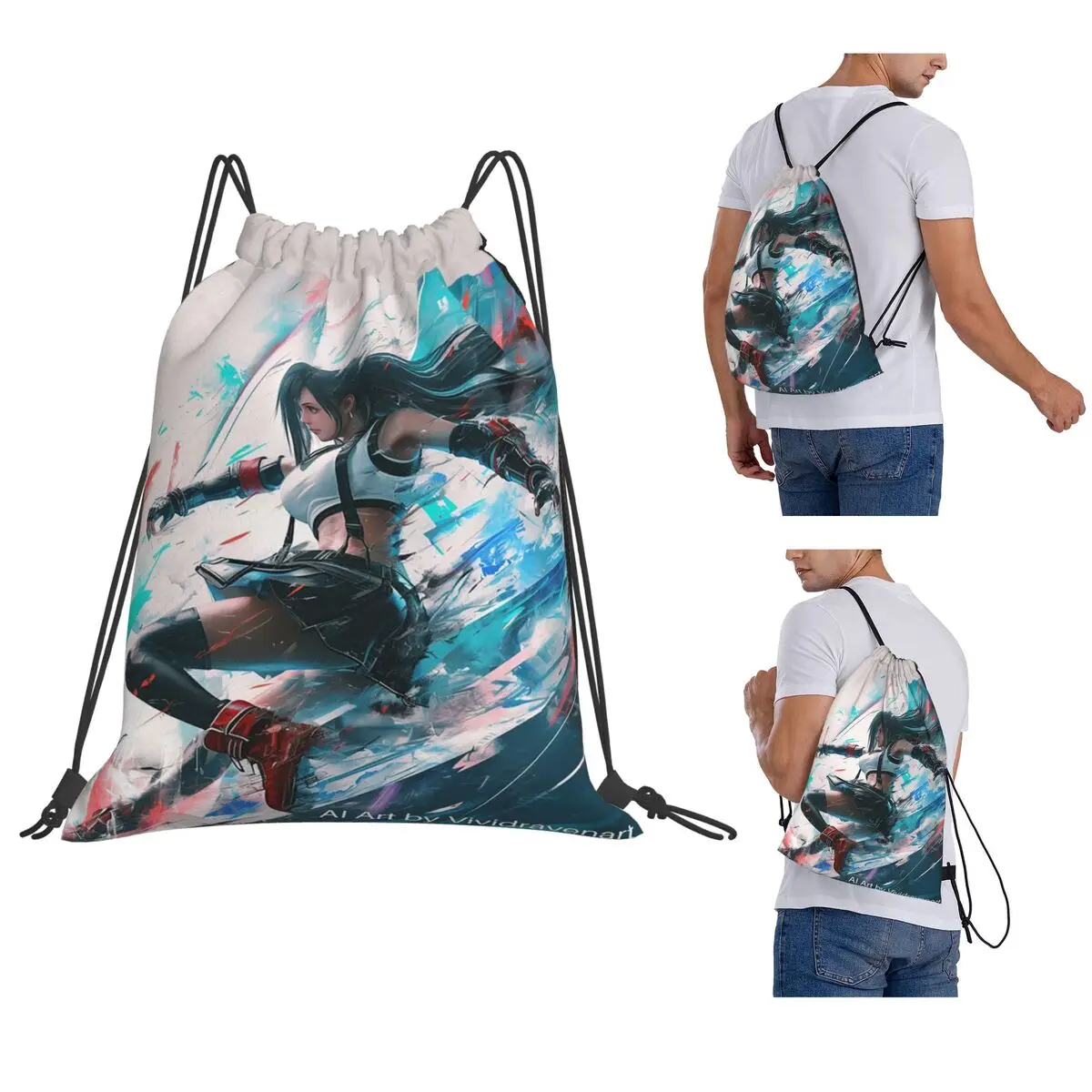 Tifa Lockhart-Final Fantasy 7 Ff7Remake Ffvii Final Backpacks Portable Drawstring Bags Shoes Bag Book Bags for Travel School
