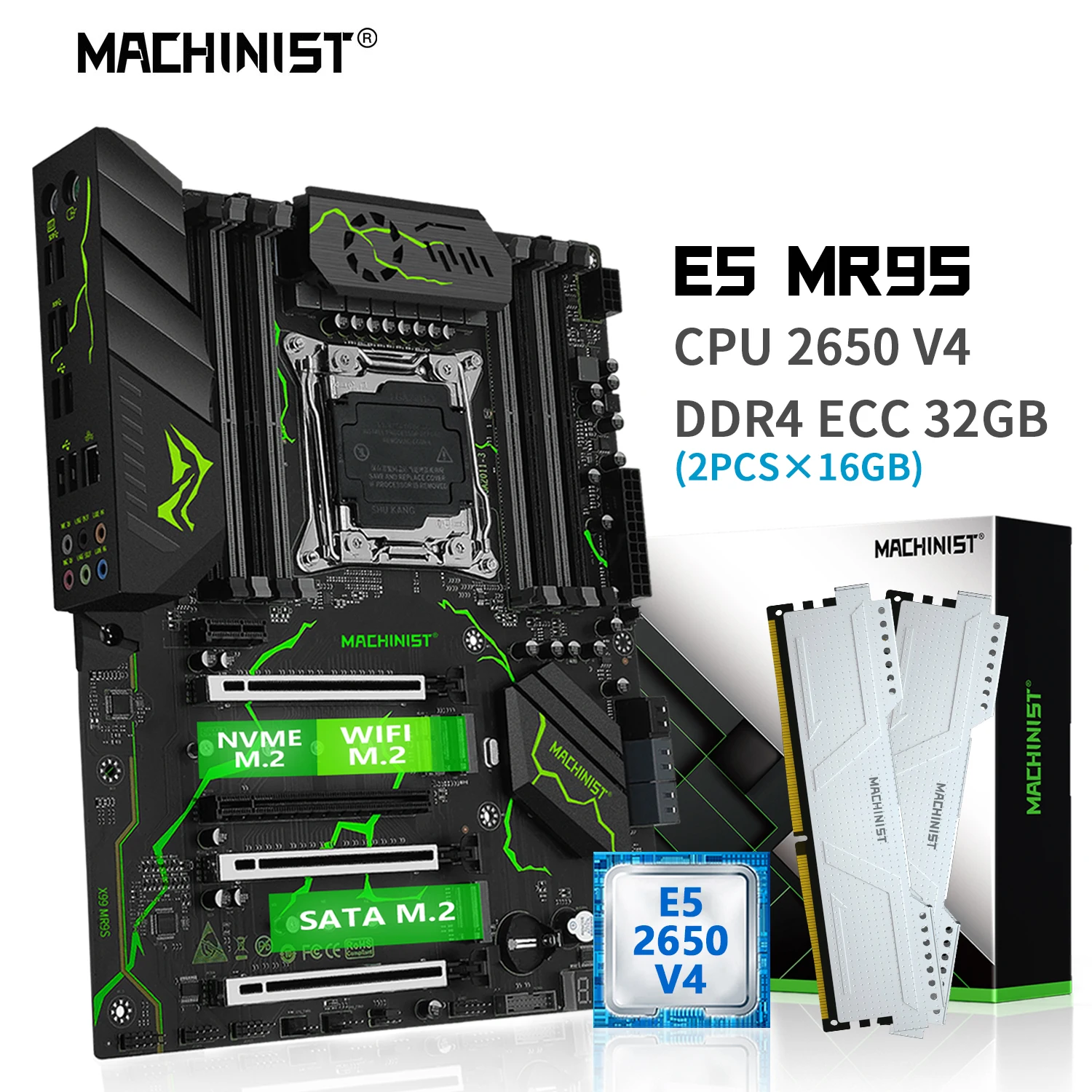 

MACHINIST X99 Motherboard Combo Kit Xeon E5 2650 V4 CPU LGA 2011-3 Processor 32GB 2133MHz DDR4 RAM Memory NVME M.2 SATA 3.0 MR9S