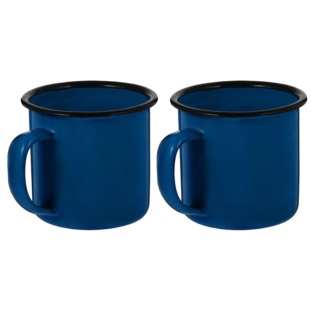 2Pcs Enamel Mugs Heavy Duty Stylish Water Coffee Tea Mug Simple Design Non Deformable Stable Base Enamel Drinking Cup Vintage