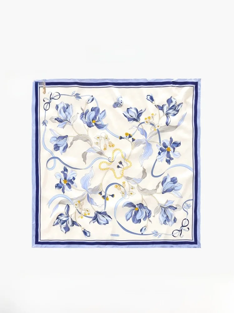 

Шелковый платок-шарф Xinuosichou Ningfa Garden с цветами магнолии, большой, из чистого шелка, летний модный аксессуар