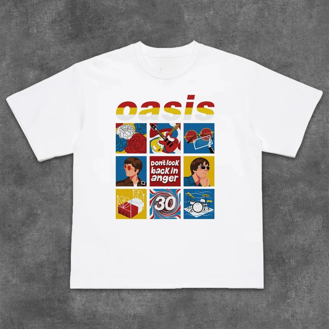 Camiseta de Verano para Hombre 2026 Oasis Green Oasis Rock Hip-Hop de Manga Corta, 100% Algodón, Cómoda y de Alta Calidad, Estilo Y2K