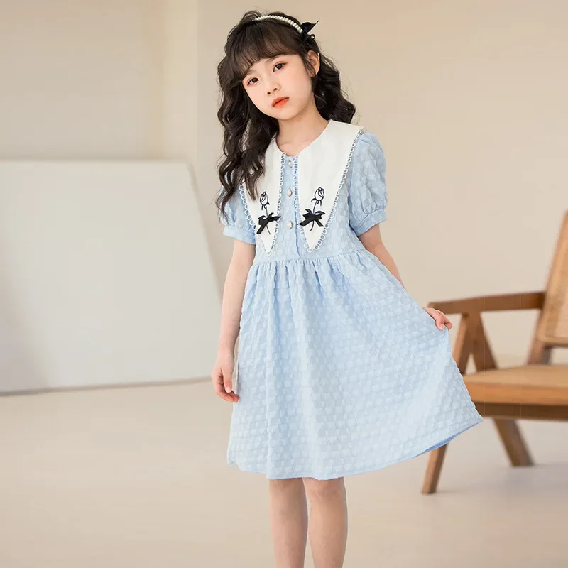 2024 Korean Summer Junior Girl Princess  Elementary Girl Flower Lapel Fluffy  Children Girl Elegant  Prom Dress