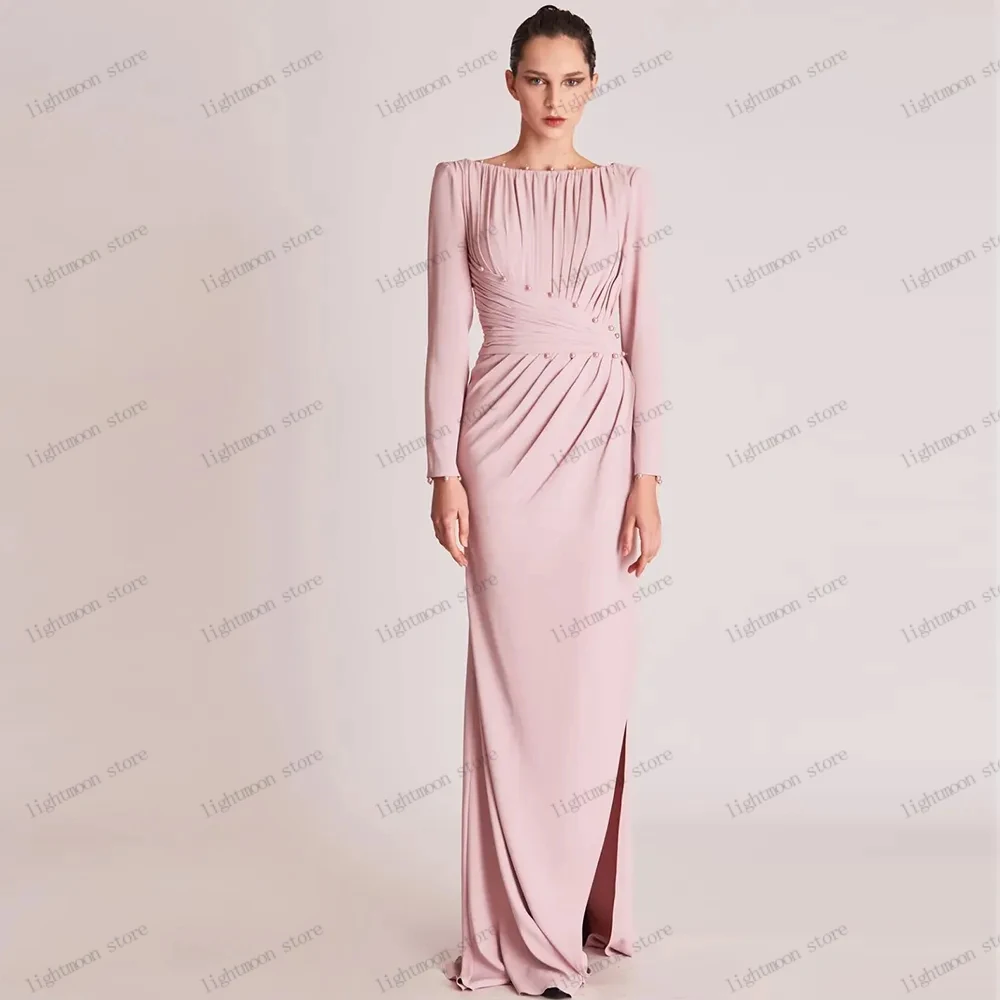 Bescheidenes Ballkleid mit vollen Ärmeln Abendkleid boden lange Ballkleider Satin falten roben für formelle Party hübsche Vestidos de Gala