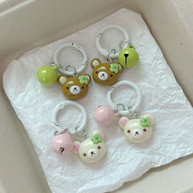 

Cartoon Rilakkuma Keychain Cute Four Leaf Clover Bear Brother Key Ring Student Schoolbag Hanging Ornament Couple Festival Gifts