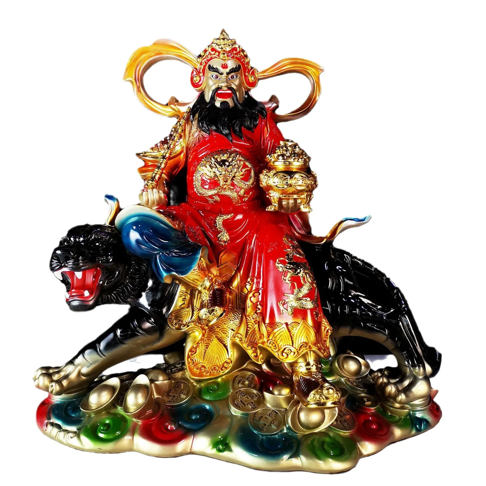 CZ Zhao Gongming Nine-section Whip Ornament Bronze Color God of Fortune Statue Household Resin Buddha Statue Black Tiger Statue