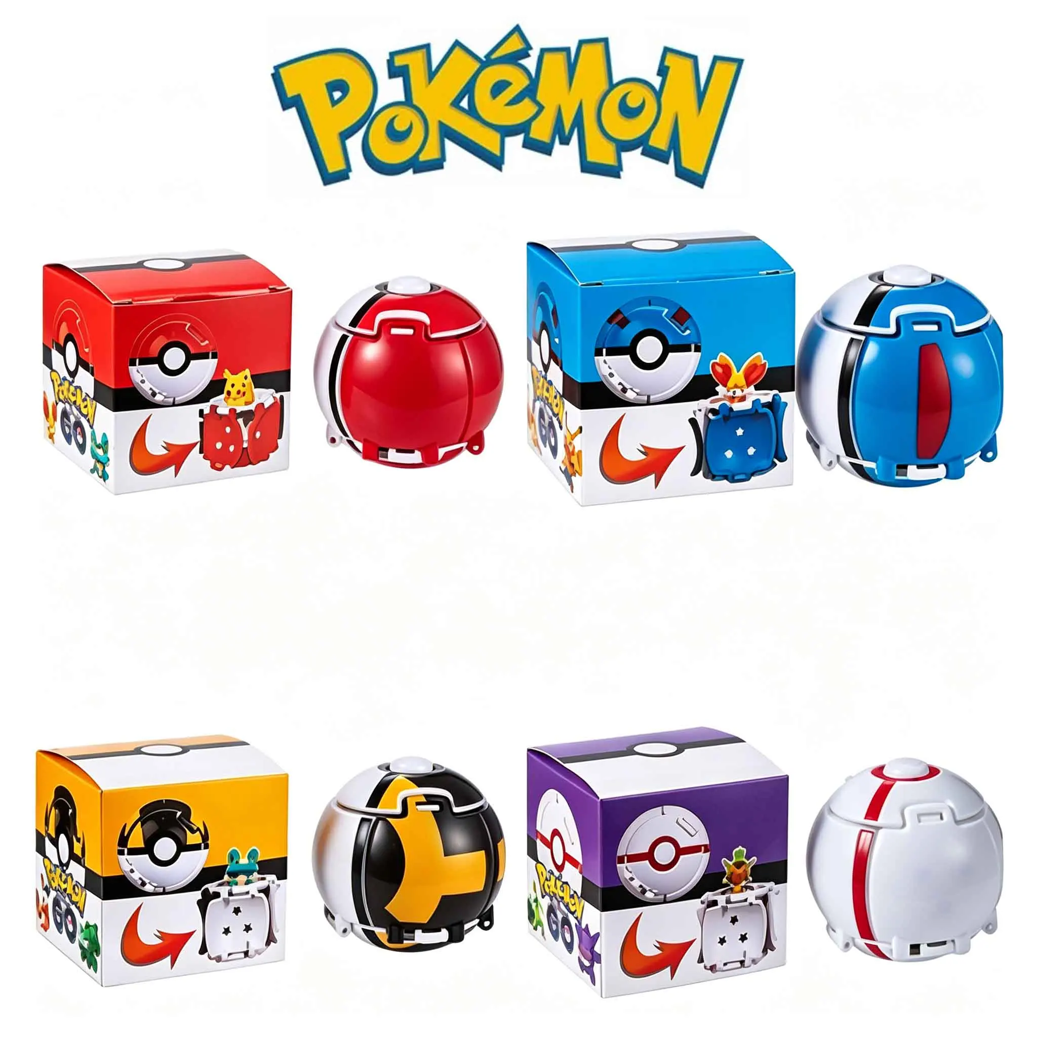 

4 Poké Balls with Touch-flip Cover Poké Balls with Plush Pokémon Comes with Box Toy Birthday Party Gift