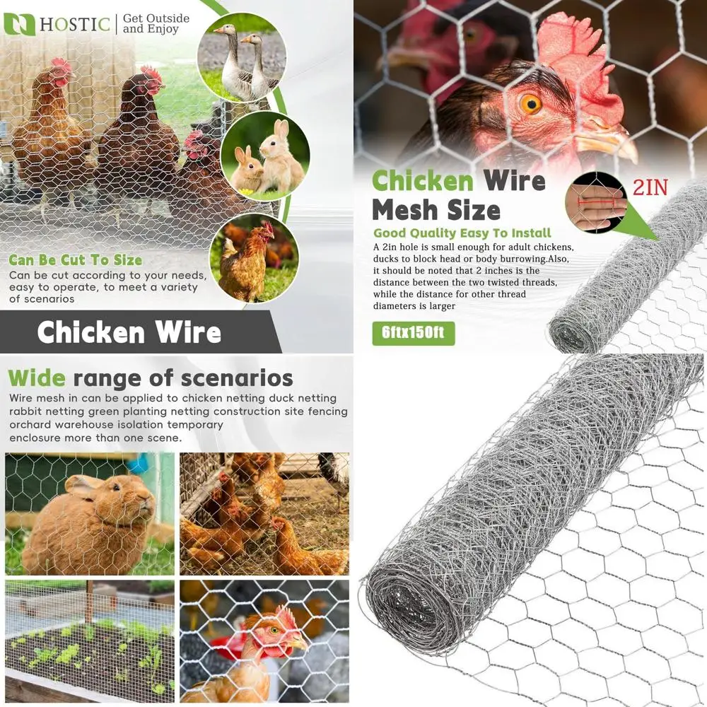 

Galvanized Hexagonal Chicken Wire Netting, 150ft x 2in for Poultry Garden Fencing
