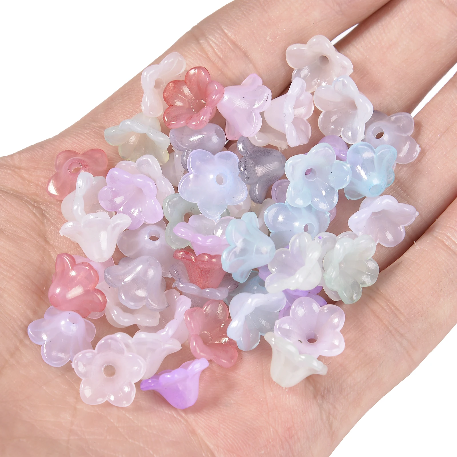 100x 10-12mm Mixed Color Trumpet Flower Shape Beads Acrylic Loose Spacer Beads for Jewelry Making DIY Charm Bracelet Accessories