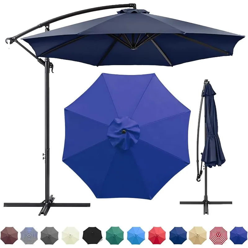 10ft 8 Ribs Patio Umbrella Canopy, Blue, UV30+, Water Repellent, Fade Resistant Polyester Fabric