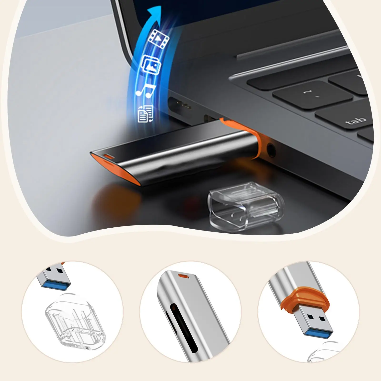USB 3.0 Card Reader USB A Interface Lanyard Hole Design Practical Replacement Electronics Accessory High Speed Transmission