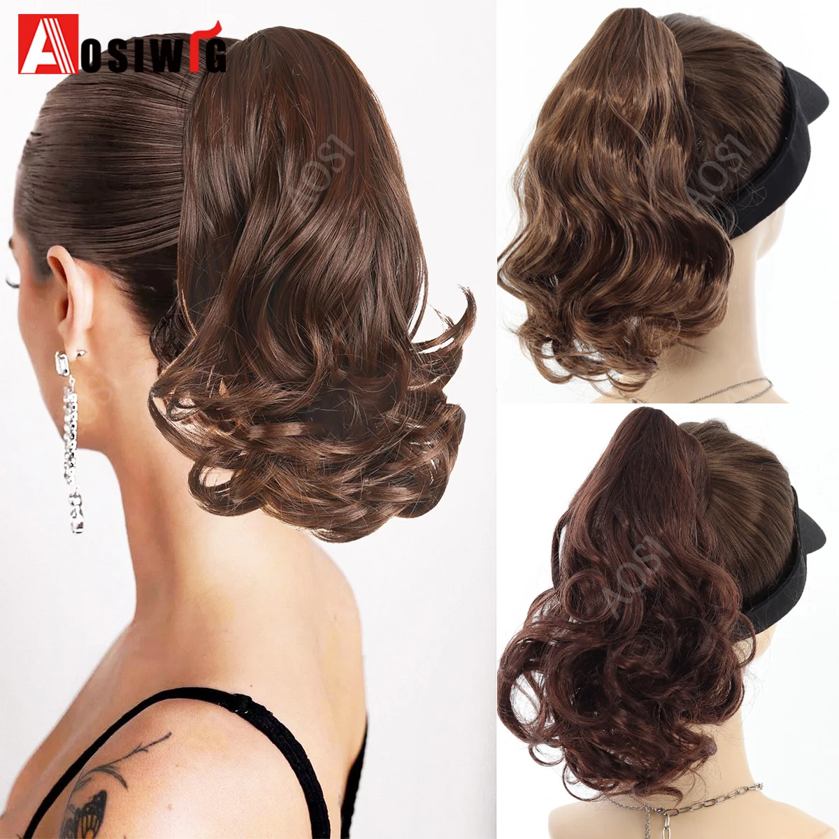 

12-дюймовый синтетический короткий вьющийся зажим для наращивания волос в хвосте, ежедневное использование, блондинка, черная, блондинка, пушистый шиньон для женщин