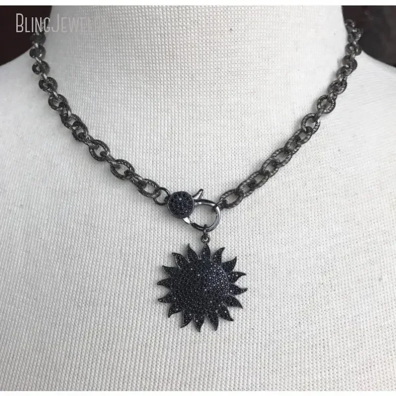 10pcs Gunmetal Black Lobster Clasp Choker Sun Flower Pendant Stainless Steel Chain Necklace Women Gothic Goth Halloween Jewelry