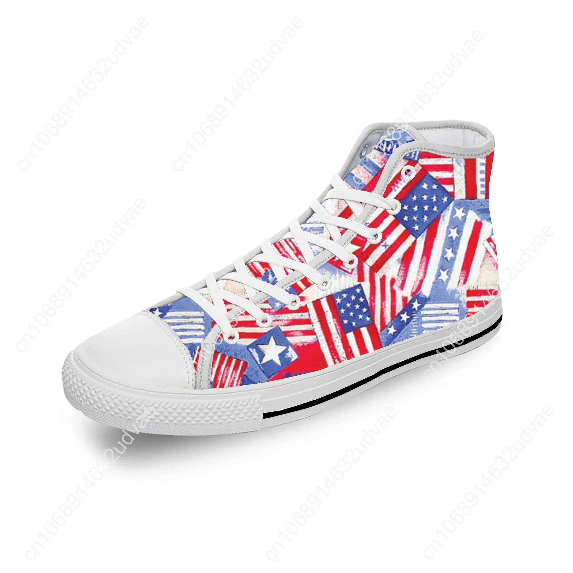 USA American Flag Stars Patriotic Lightweight Cloth 3D Print Fashion High Top Canvas Shoes Men Women Casual Breathable Sneakers