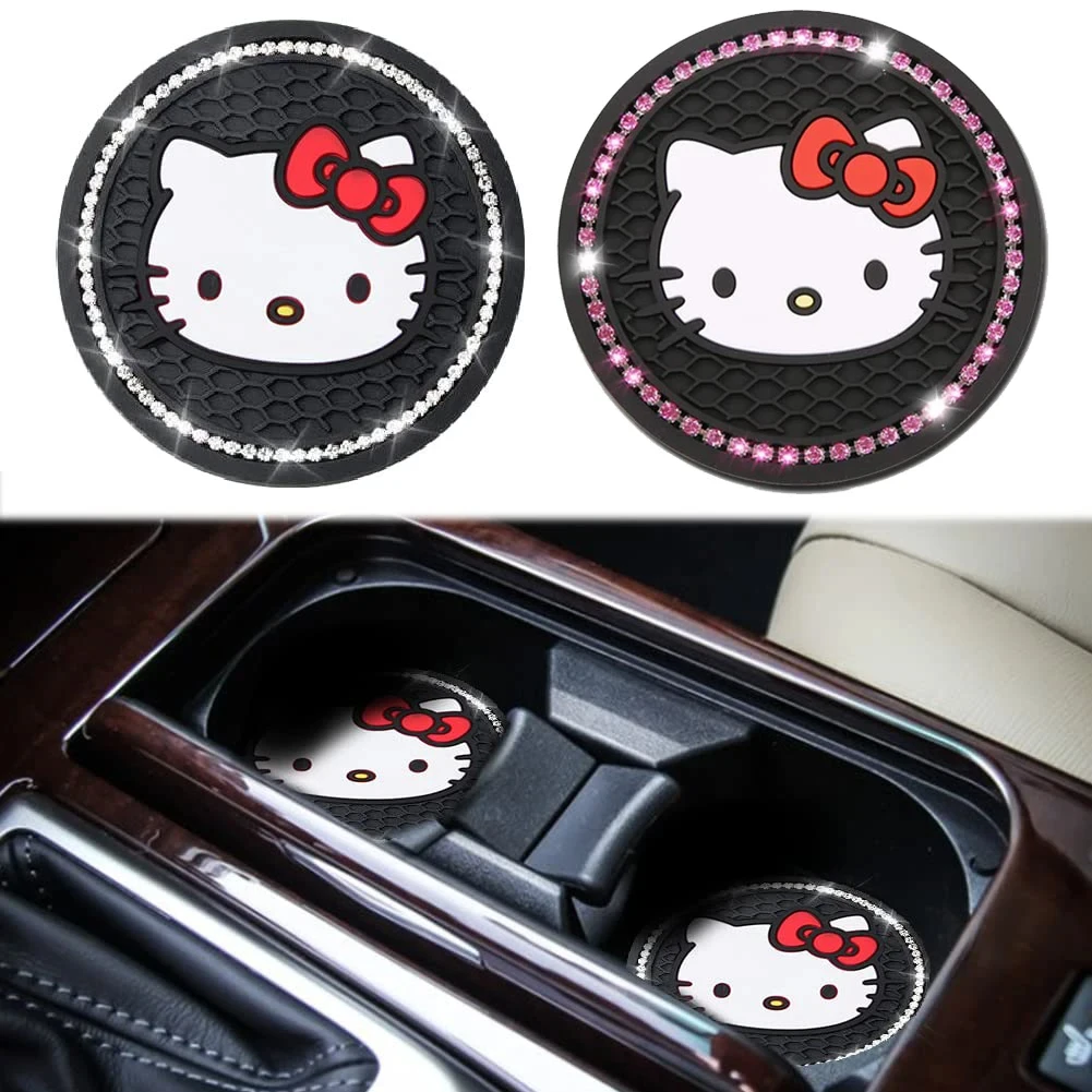 Sanrio Hello Kitty Car Cup Holder, bonito Duplas Coasters Pad, Anime Cartoon Anti Slip Mat, Acessórios de decoração interior para menina