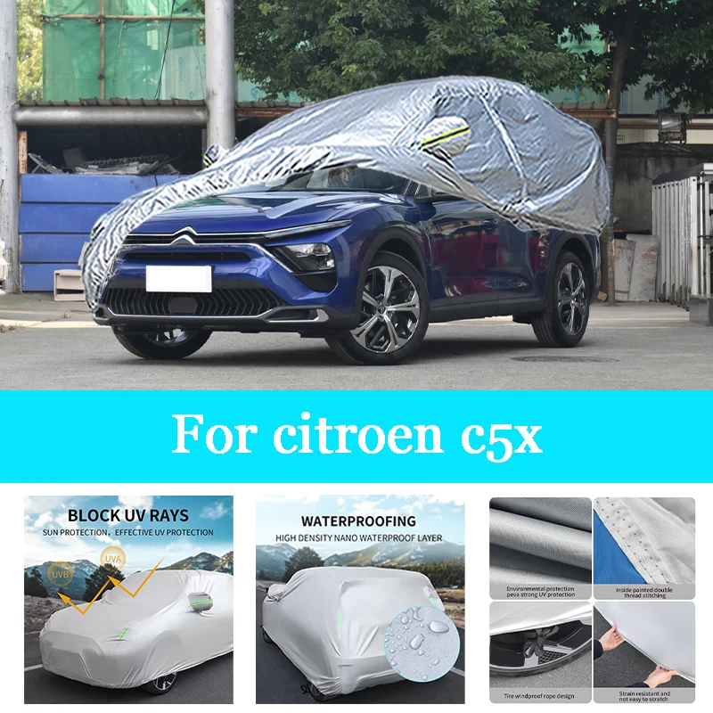 

Car Cover Outdoor Full Exterior Snow Cover Sunshade Waterproof Dustproof Protection with Reflective Strips for Citroen C5x