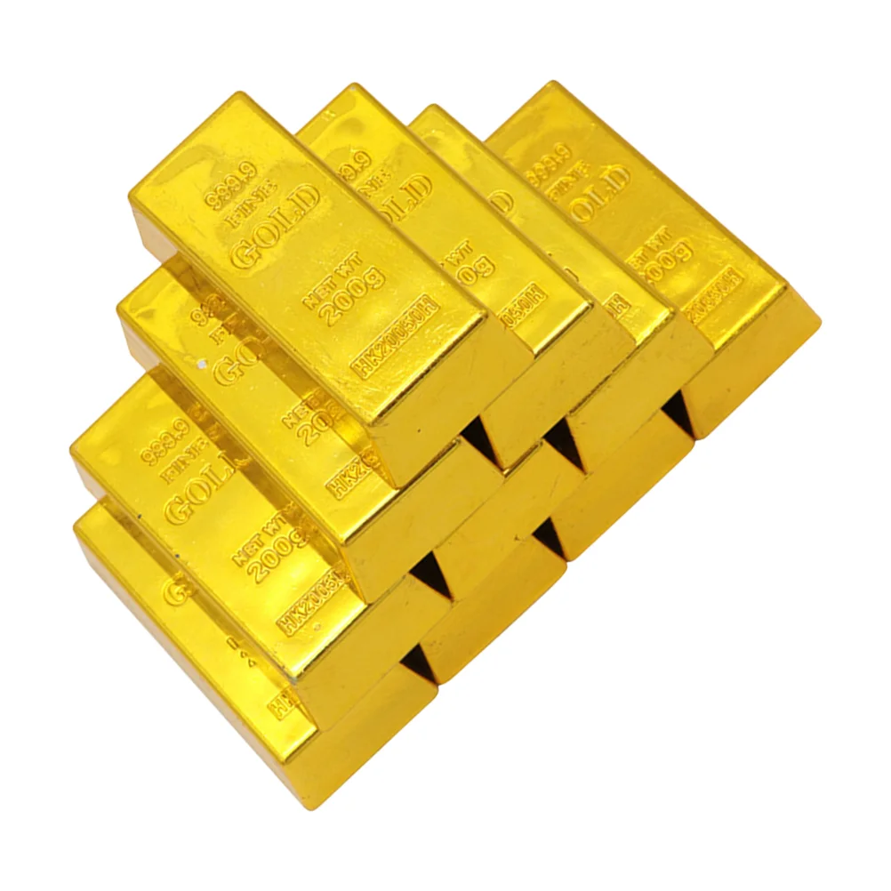 10 Pcs Gold Bullion Bars Faux Imitation Bricks Pirate Glittering Game Props Plastic Simulation Plaything Christmas