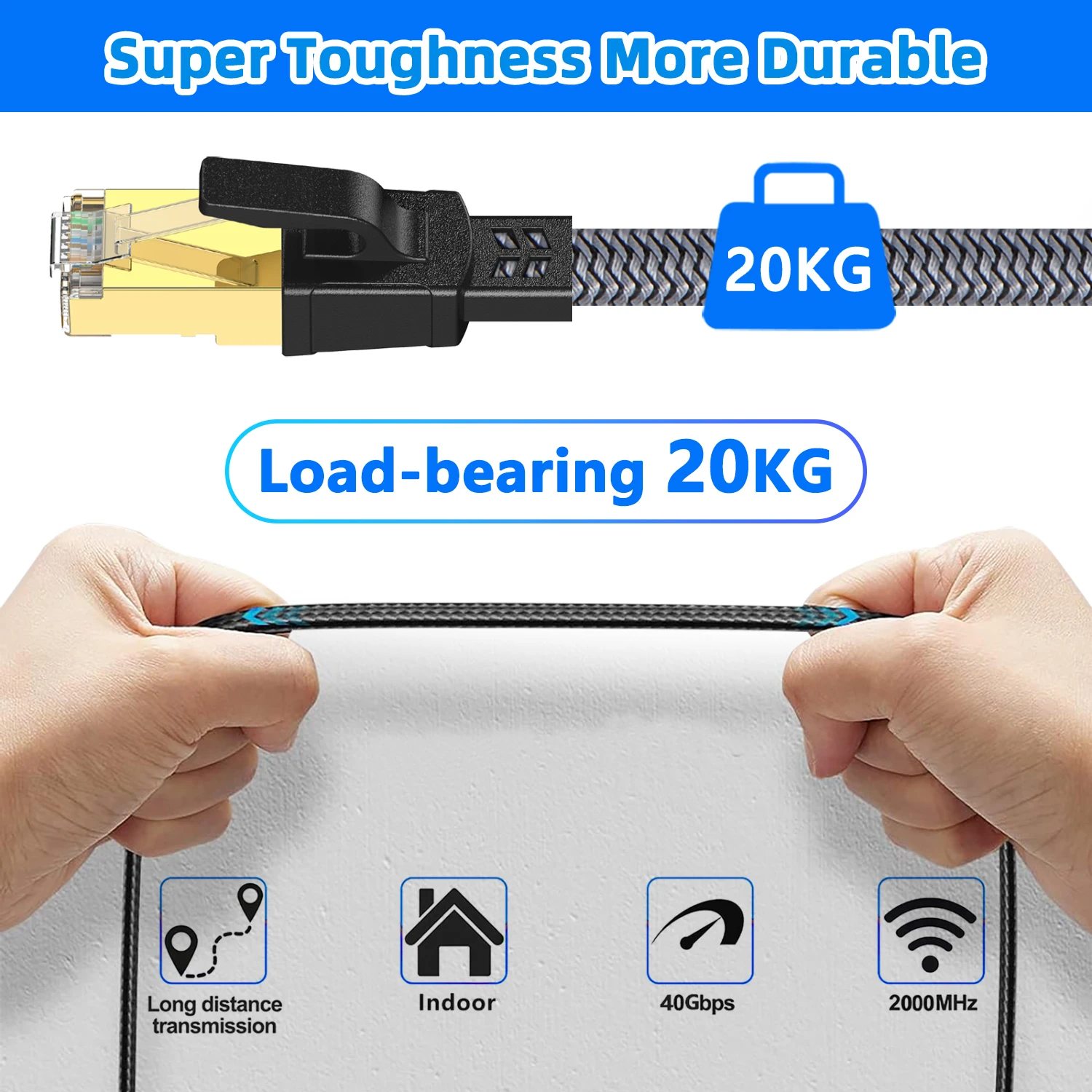 HPUFTO Cat8 Nylon Braided Ethernet Cable 40Gbps 2000Mhz Patch Cord RJ45 Network Internet Cable 10M 20M 30M Cable Ethernet Cat 8