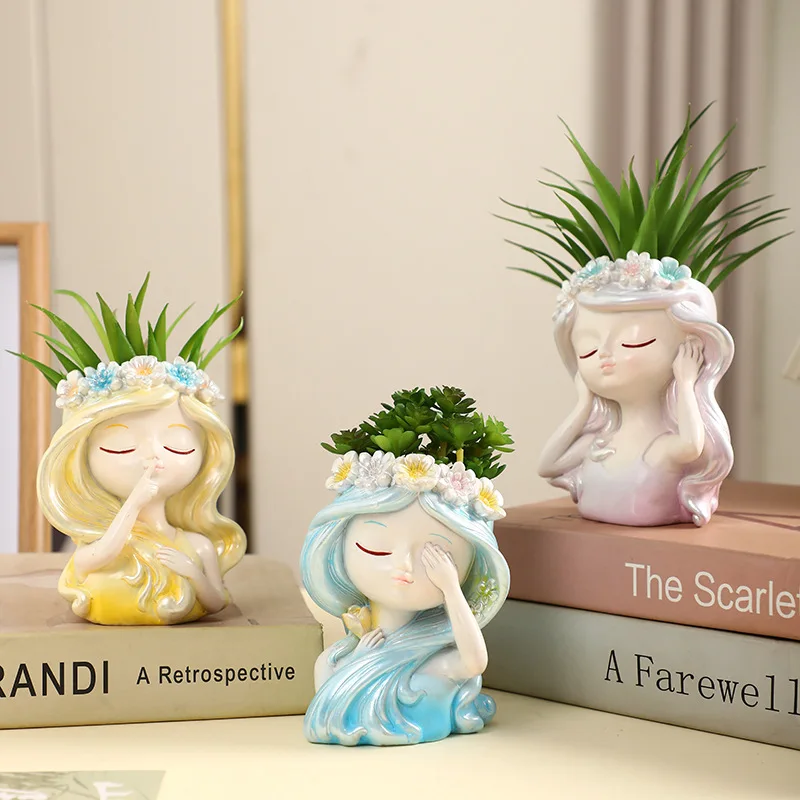 

3X Girl Artificial Potted Succulent Plants Greenery Vase Decor Home Bedroom Office Desk Ornament