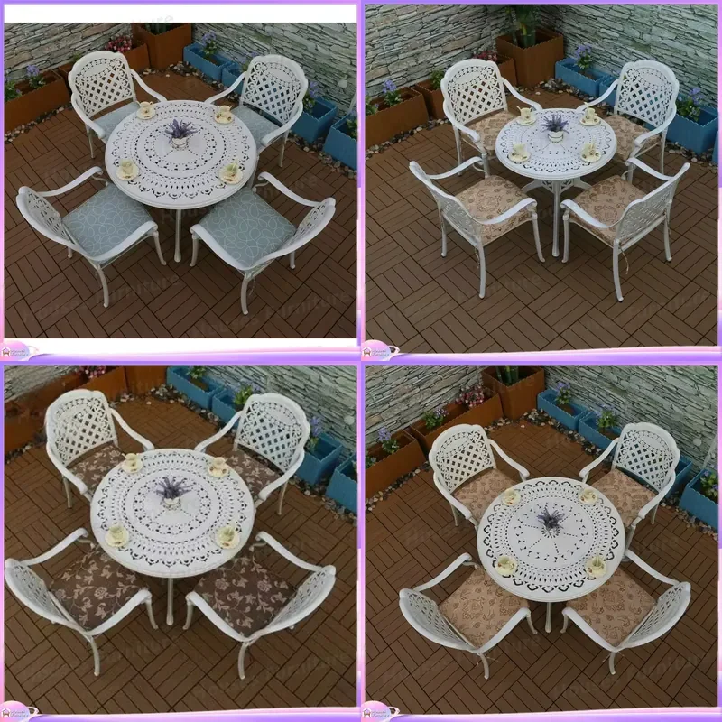 White Cast Aluminum Patio Furniture Set 5 Piece Outdoor Dining Table and Chairs 4 Seater Garden Bistro Set Weatherproof