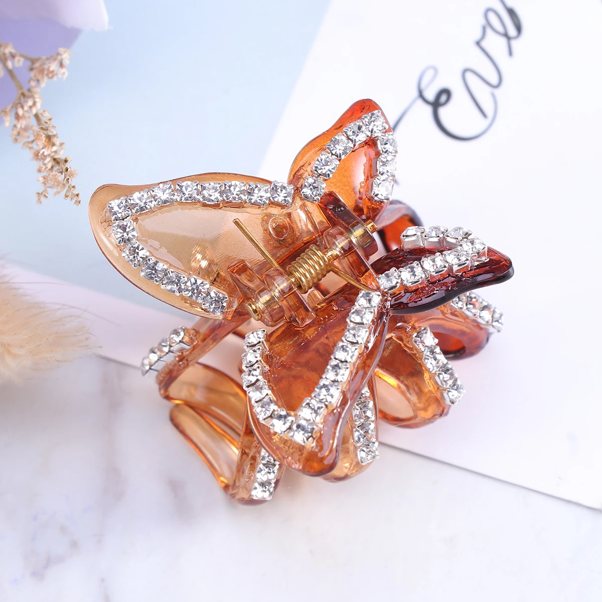 

1pc Rhinestone Hair Clips Bow Barrettes For Women Girls Black Brown Strong Hold Dual Teeth Clutchers Party Shower Decor