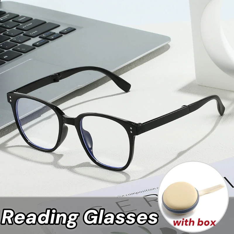 Fashionable Folding Portable Reading Glasses Black Large Frame Presbyopia Glasses High-definition Anti Blue Light Eyewear